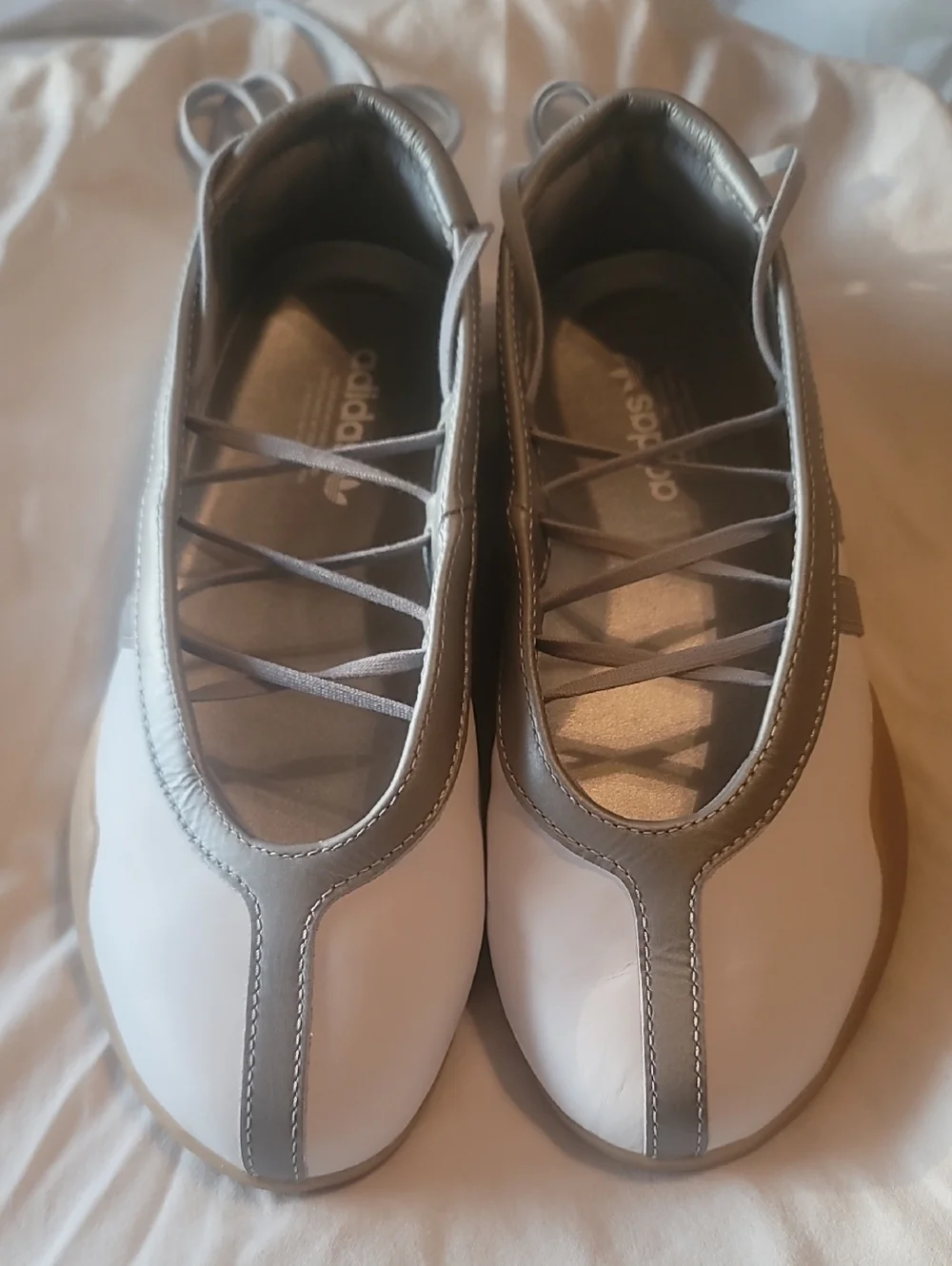 adidas Women's White and Gray Slip-On Ballet Flats - Picture 1 of 10